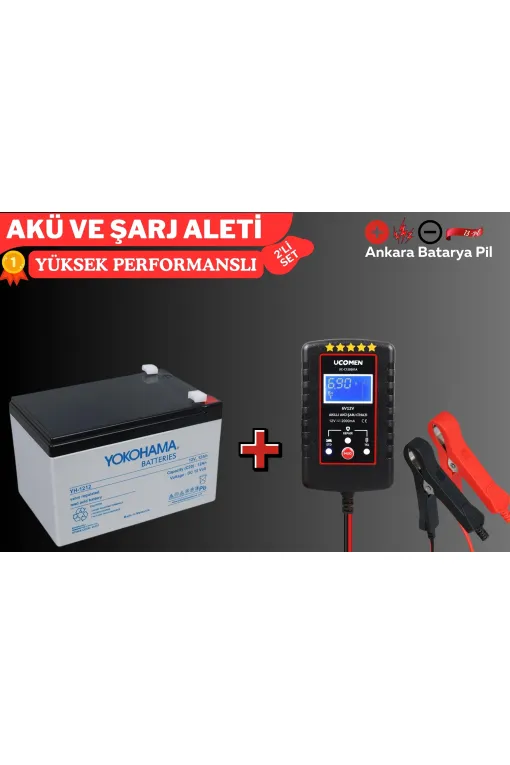 YOKOHAMA 12V 12 AH VE Ucomen 6/12V 2A Siyah Akü Şarj Cihazı YOKOHAMA 12V 12 AH VE Ucomen 6/12V 2A Siyah Akü Şarj Cihazı